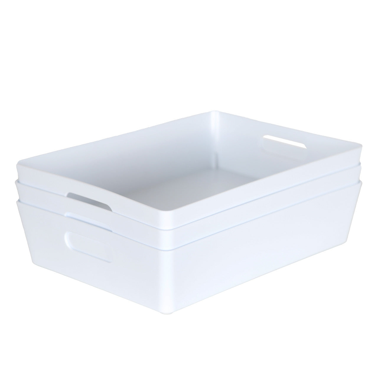 3 x White Large Shallow Rectangle Storage Baskets