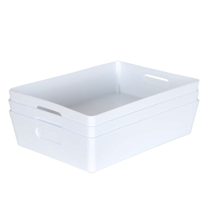 3 x White Large Shallow Rectangle Storage Baskets