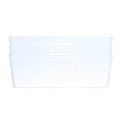 3 x White Large Shallow Rectangle Storage Baskets