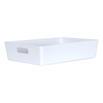 3 x White Large Shallow Rectangle Storage Baskets