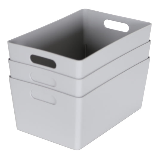 3 x Grey Deep Rectangle Storage Baskets