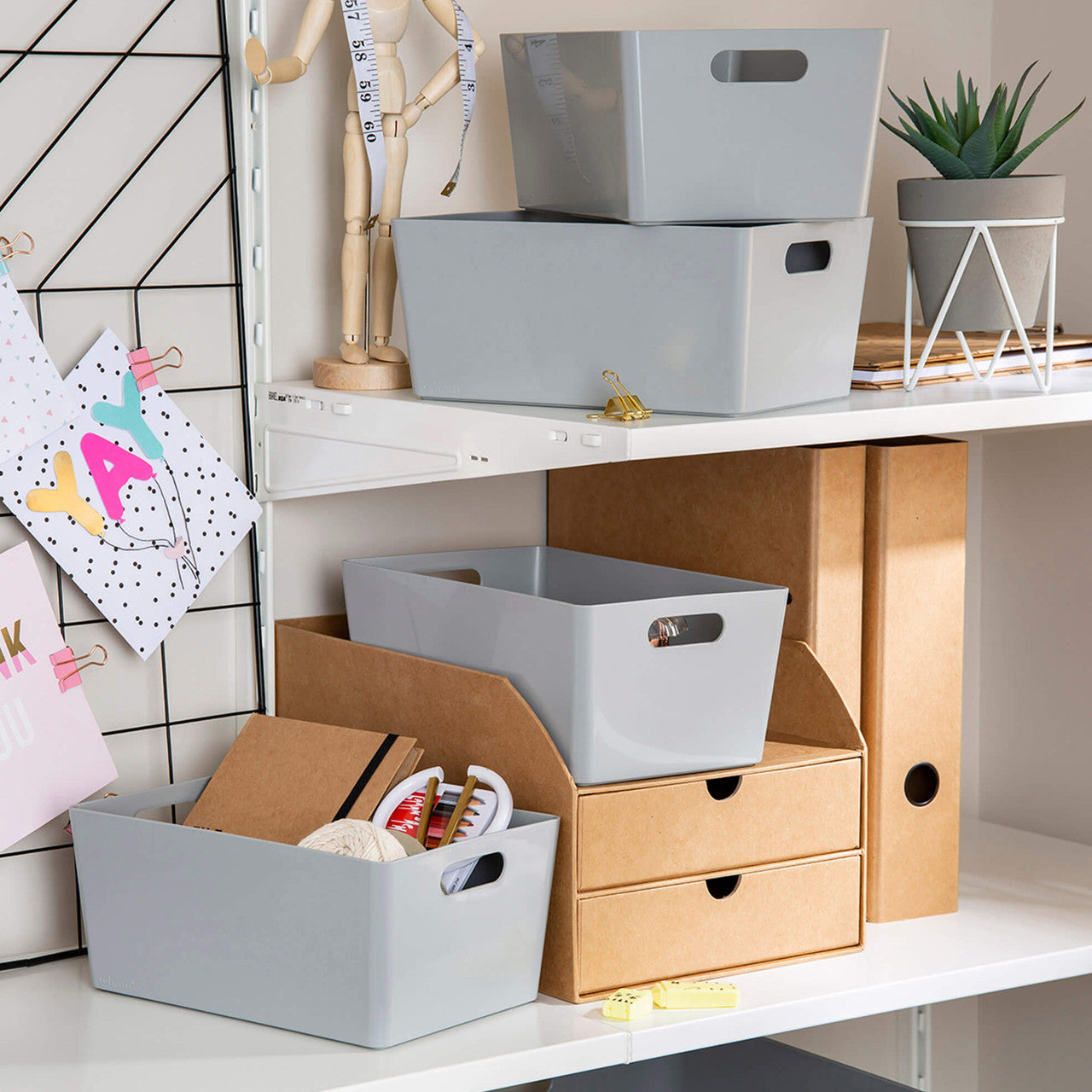 3 x Grey Deep Rectangle Storage Baskets
