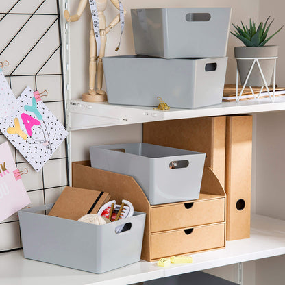 3 x Grey Deep Rectangle Storage Baskets