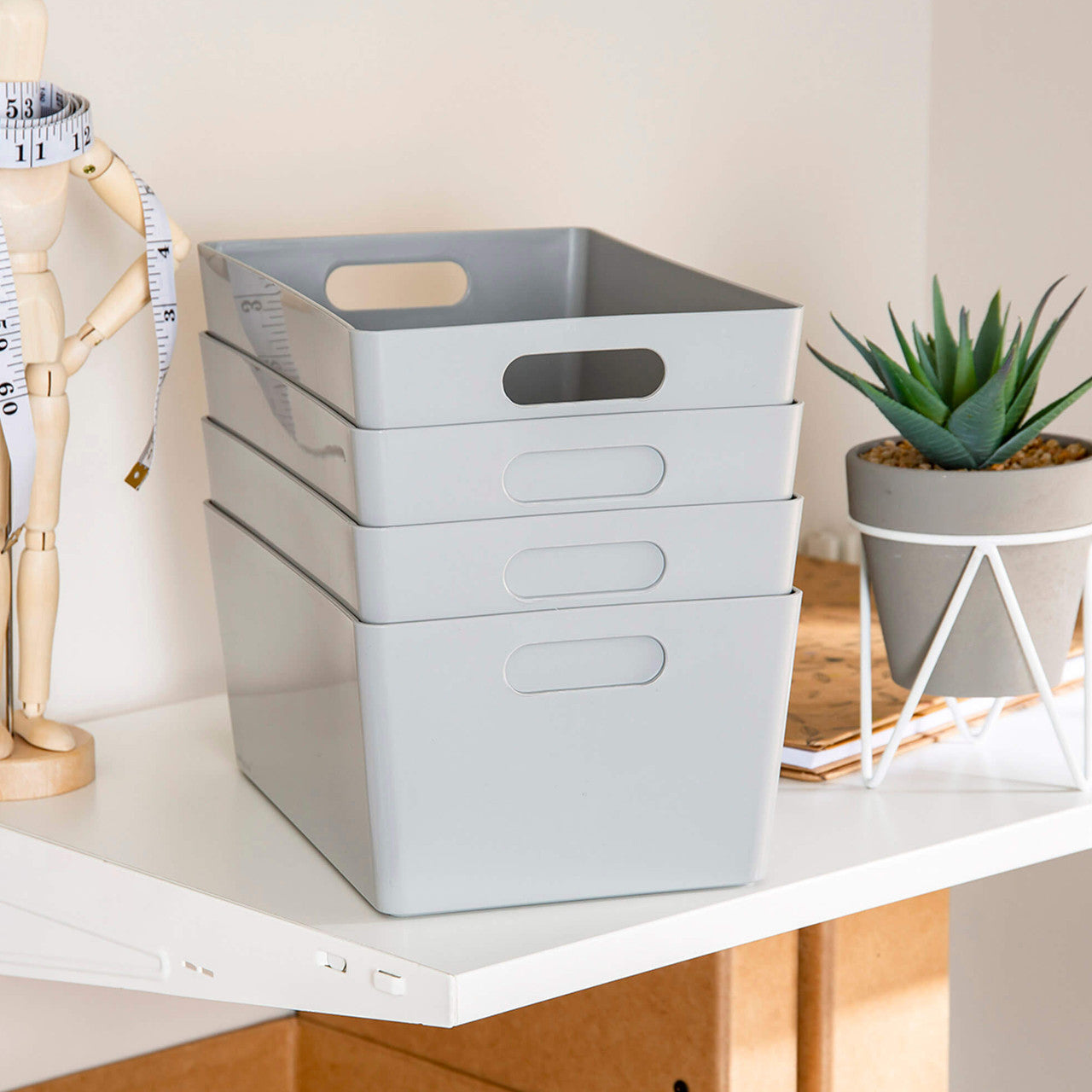 3 x Grey Deep Rectangle Storage Baskets
