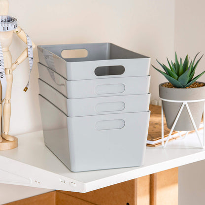 3 x Grey Deep Rectangle Storage Baskets