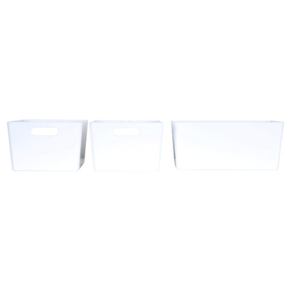 3 x White Deep Rectangle Storage Baskets