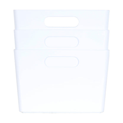 3 x White Deep Rectangle Storage Baskets