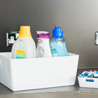 3 x White Deep Rectangle Storage Baskets