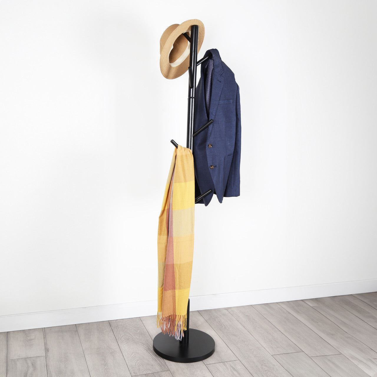 Hat & Coat Stand - 8 Hooks - Black