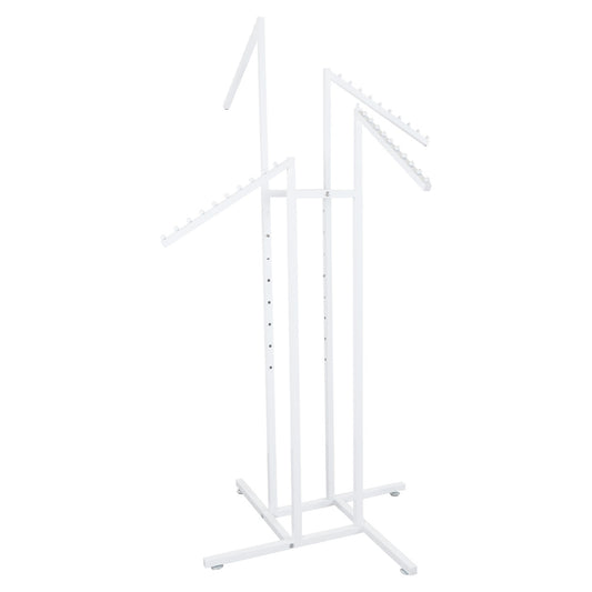 Gloss White Clothes Rail Display Stand - 4 Sloping Arms
