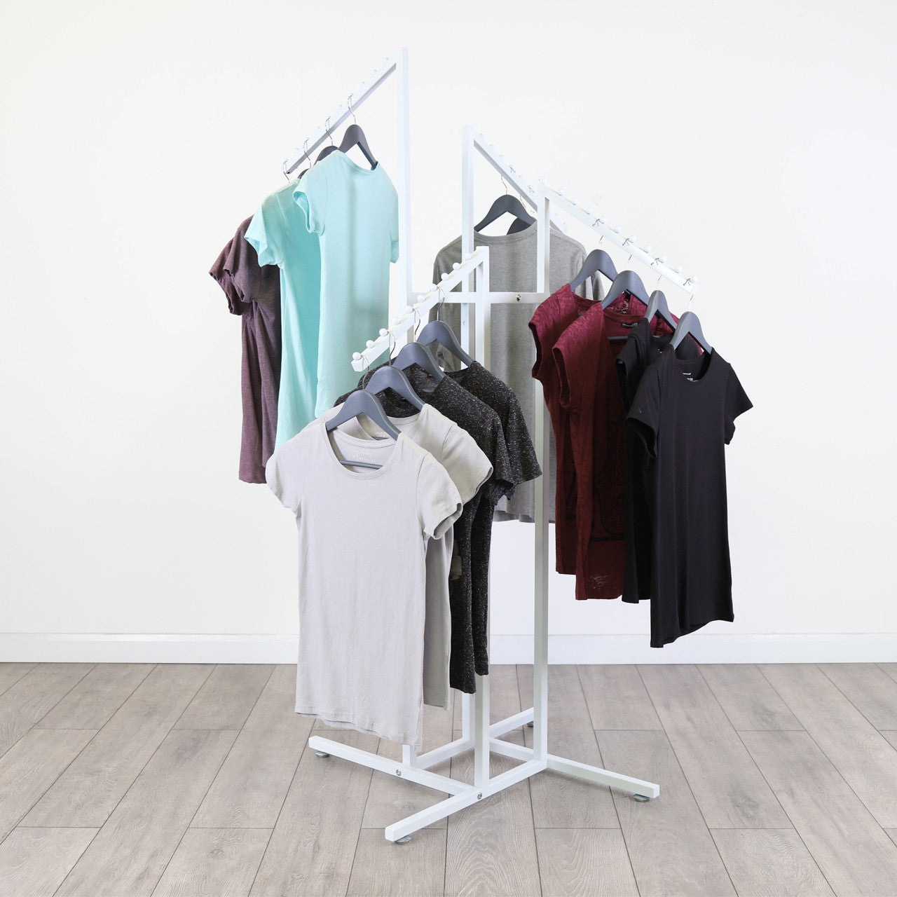 Gloss White Clothes Rail Display Stand - 4 Sloping Arms