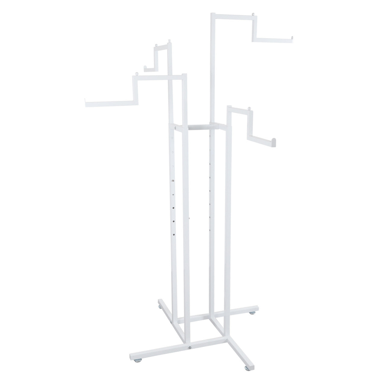 Gloss White Clothes Rail Display Stand - 4 Stepped Arms