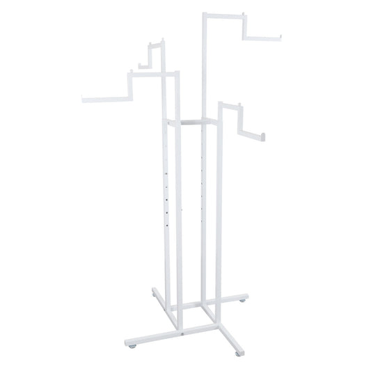 Gloss White Clothes Rail Display Stand - 4 Stepped Arms