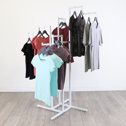 Gloss White Clothes Rail Display Stand - 4 Stepped Arms