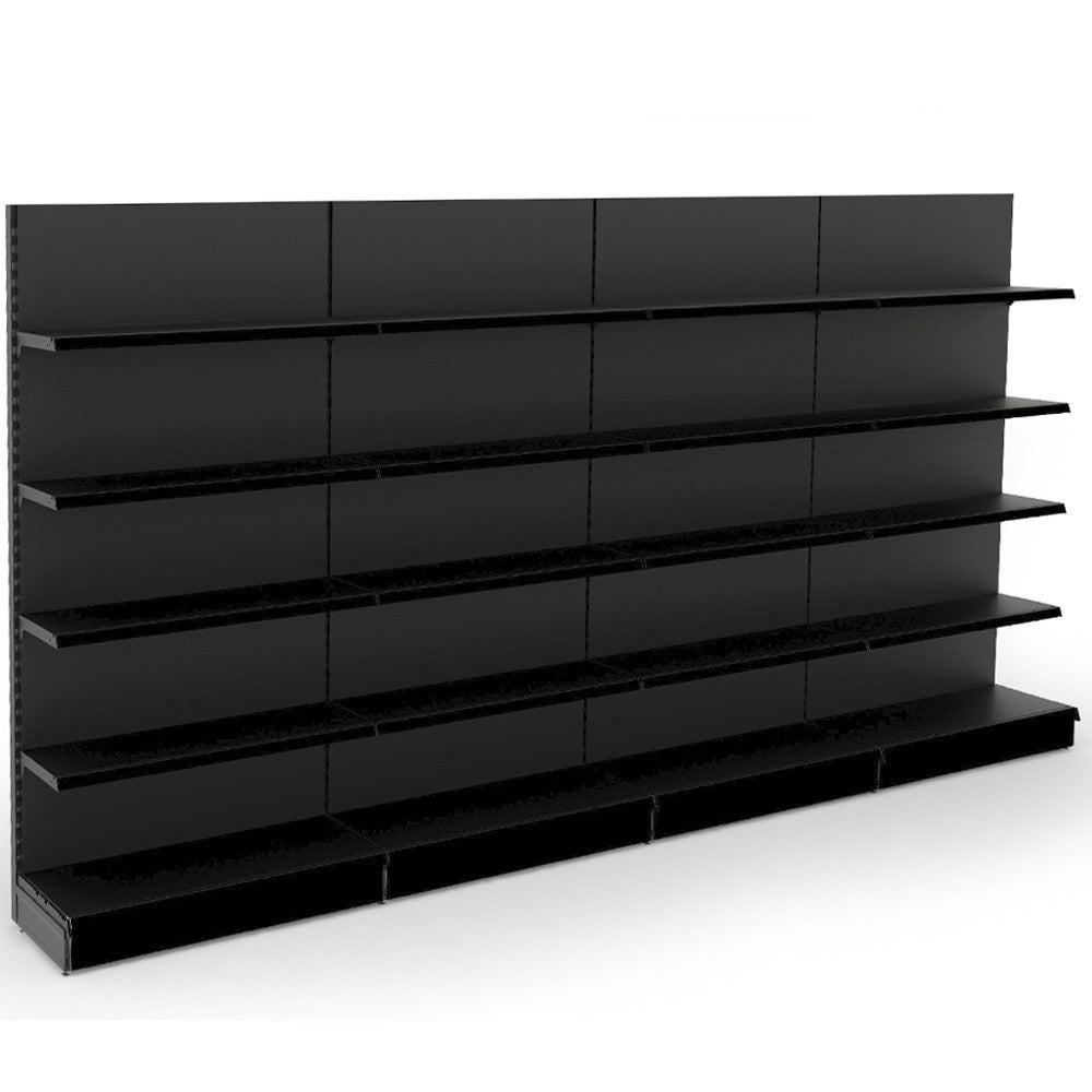 Black Retail Wall Shelving - 4 Bays - 1800mm High With 470mm Base Shelf