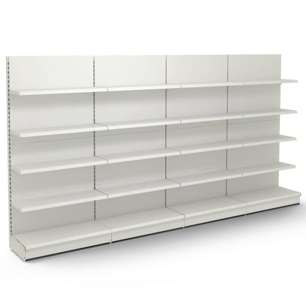 Jura White Retail Wall Shelving - 4 Bays - 1800mm High With 470mm Base Shelf