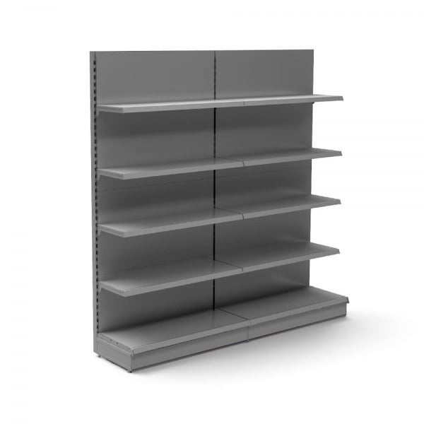 Silver Retail Wall Shelving -2 Bays - 1800mm High With 470mm Base Shelf
