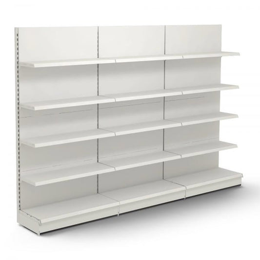Jura White Retail Wall Shelving - 3 Bays - 1800mm High With 470mm Base Shelf