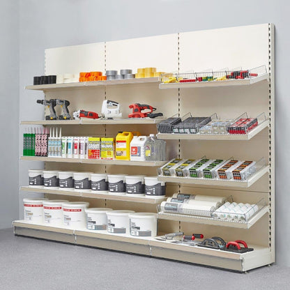 Jura White Retail Wall Shelving - 3 Bays - 1800mm High With 470mm Base Shelf