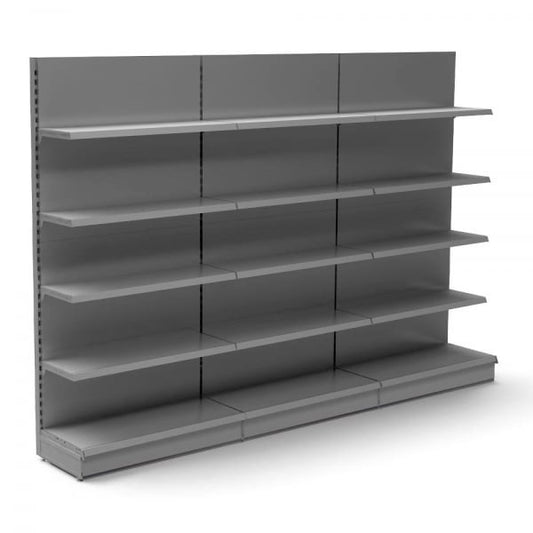 Silver Retail Wall Shelving - 3 Bays - 1800mm High With 470mm Base Shelf