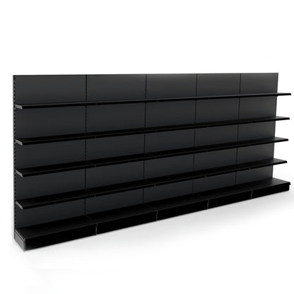 Black Retail Wall Shelving - 5 Bays - 1800mm High With 470mm Base Shelf