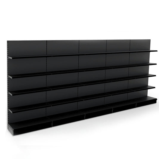 Black Retail Wall Shelving - 5 Bays - 1800mm High With 470mm Base Shelf