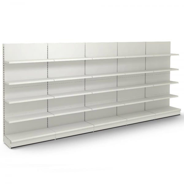Jura White Retail Wall Shelving - 5 Bays - 1800mm High With 470mm Base Shelf