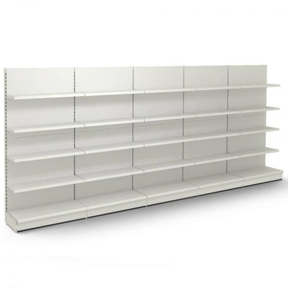 Jura White Retail Wall Shelving - 5 Bays - 1800mm High With 470mm Base Shelf