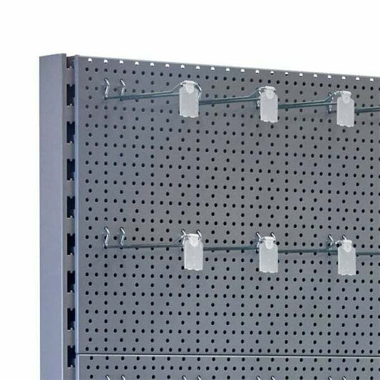 Trade & Exhibition Stand - Silver Retail Shelving Wall Unit - Perforated Back Panels with 32 Hooks - H2100mm
