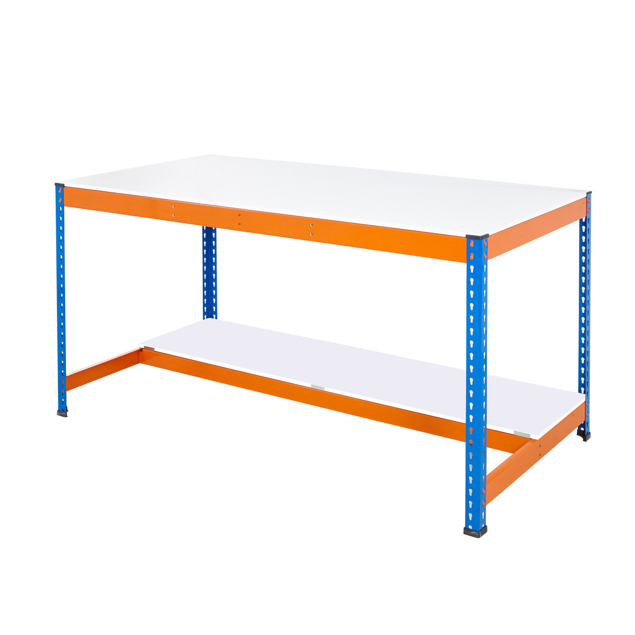 Blue & Orange Workstation With Melamine Worktop & Half Depth Lower Shelf - Up To 400kg UDL