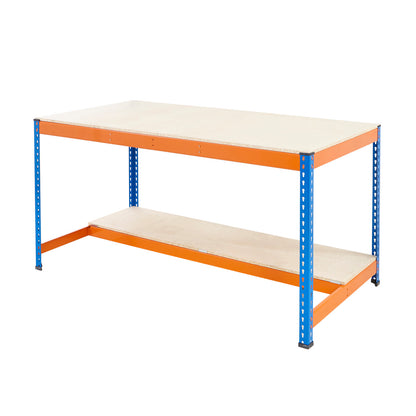 Blue & Orange Workstation With Chipboard Worktop & Half Depth Lower Shelf - Up To 400kg UDL