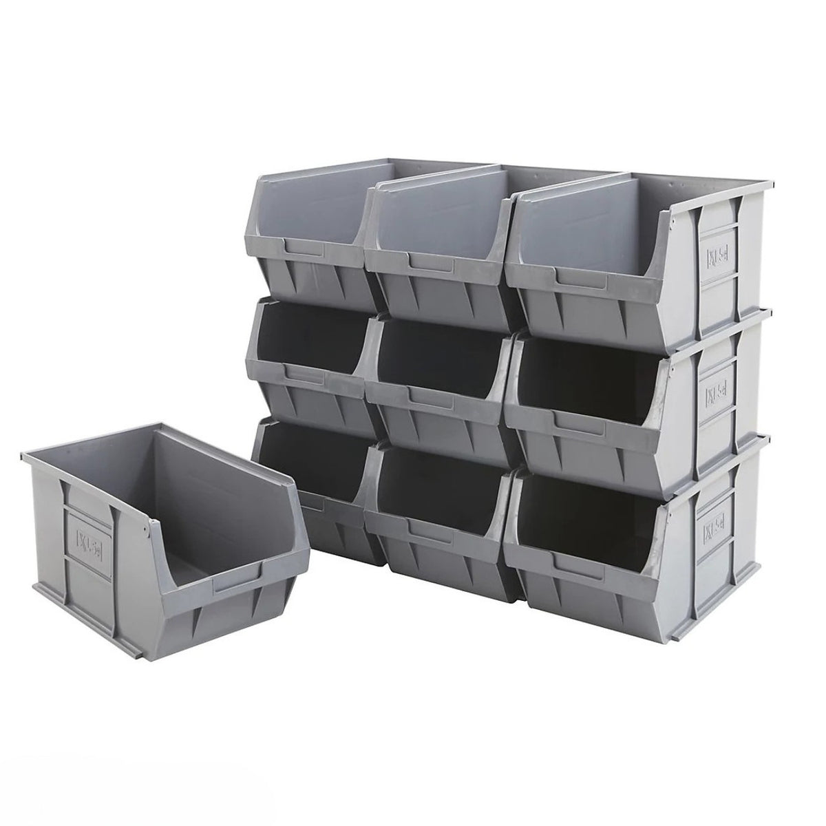 Pack of 10 Recycled Plastic Stackable Part Bins - Grey
