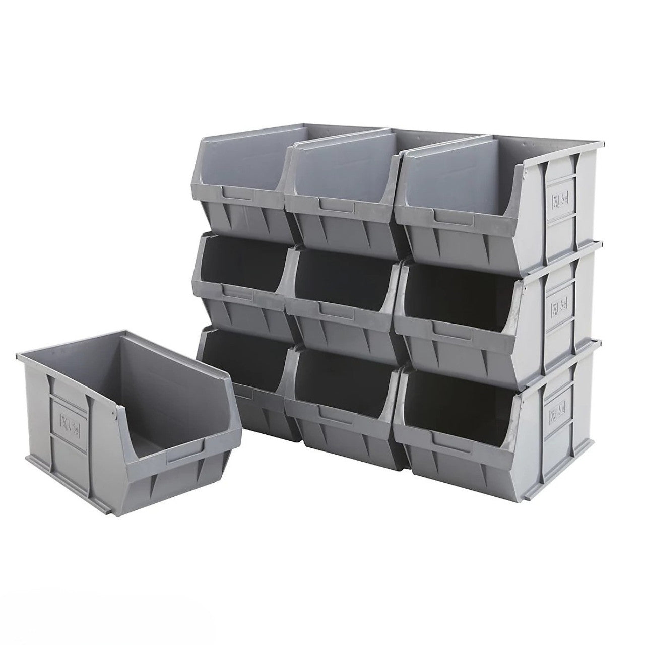 Pack of 10 Recycled Plastic Stackable Part Bins - Grey