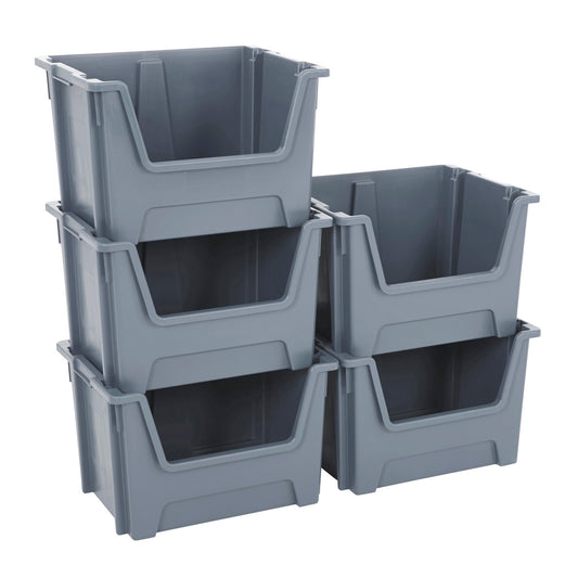 Multipurpose Shelving With 6 x Large Grey Plastic Part Bins - H915 x W1525 x D455mm