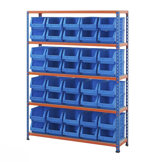 Multipurpose Shelving With 40 x Blue Plastic Part Bins - H1600 x W1220 x D305mm