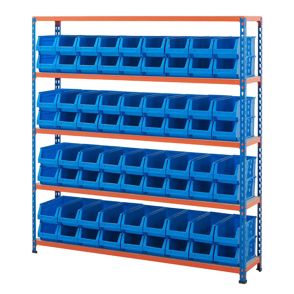 Multipurpose Shelving With 72 x Blue Plastic Part Bins - H1600 x W1525 x D305mm