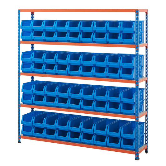 Multipurpose Shelving With 72 x Blue Plastic Part Bins - H1600 x W1525 x D305mm