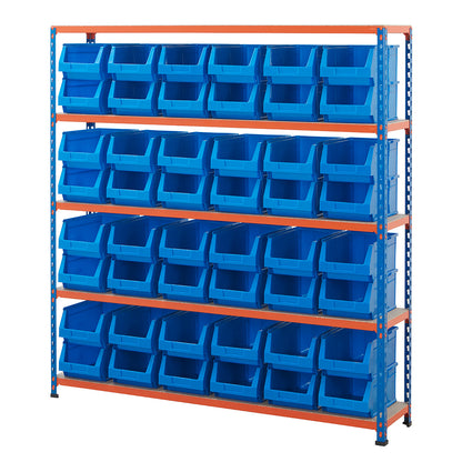Multipurpose Shelving With 48 x Blue Plastic Part Bins - H1600 x W1525 x D305mm