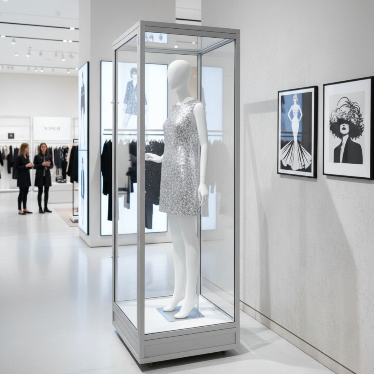 Single Glass Mannequin Display Case with Glass Top