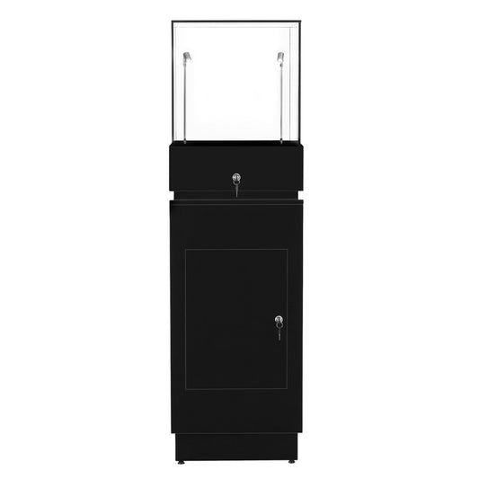 Halo Black Glass Display Tower Showcase Plinth with Lockable Cupboard