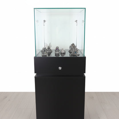 Halo Black Glass Display Tower Showcase Plinth with Lockable Cupboard