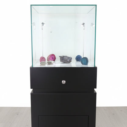 Halo Black Glass Display Tower Showcase Plinth with Lockable Cupboard