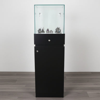 Halo Black Glass Display Tower Showcase Plinth with Lockable Cupboard