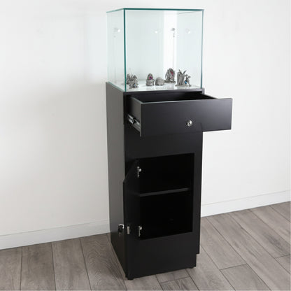 Halo Black Glass Display Tower Showcase Plinth with Lockable Cupboard