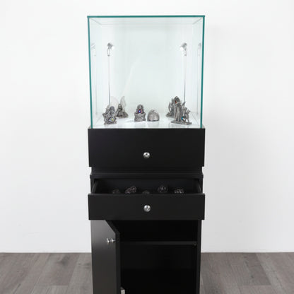 Halo Black Glass Display Tower Showcase Plinth with Lockable Cupboard