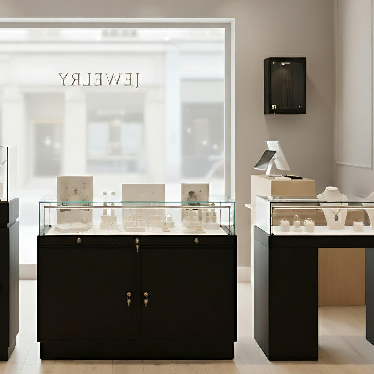 Halo Black Mini Wall-Mounted Glass Showcase With or Without Remote Control Light