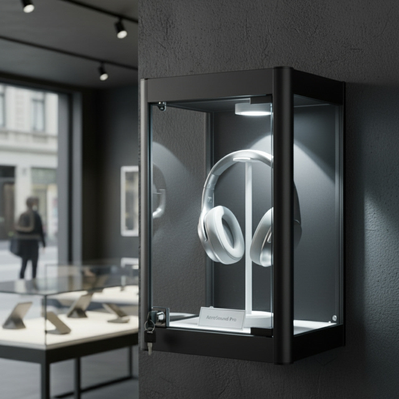Halo Black Mini Wall-Mounted Glass Showcase With or Without Remote Control Light