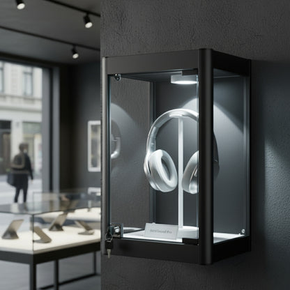 Halo Black Mini Wall-Mounted Glass Showcase With or Without Remote Control Light