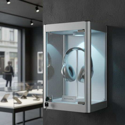 Halo Silver Mini Wall-Mounted Glass Showcase With or Without Remote Control Light