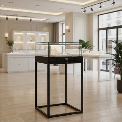 Halo Black Square Display Case Counter with Metal Base